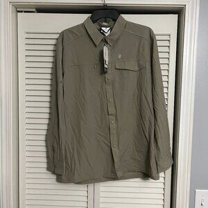 Little Donkey Andy outdoor wear button front shirt UPF 50+ khaki sz small NEW